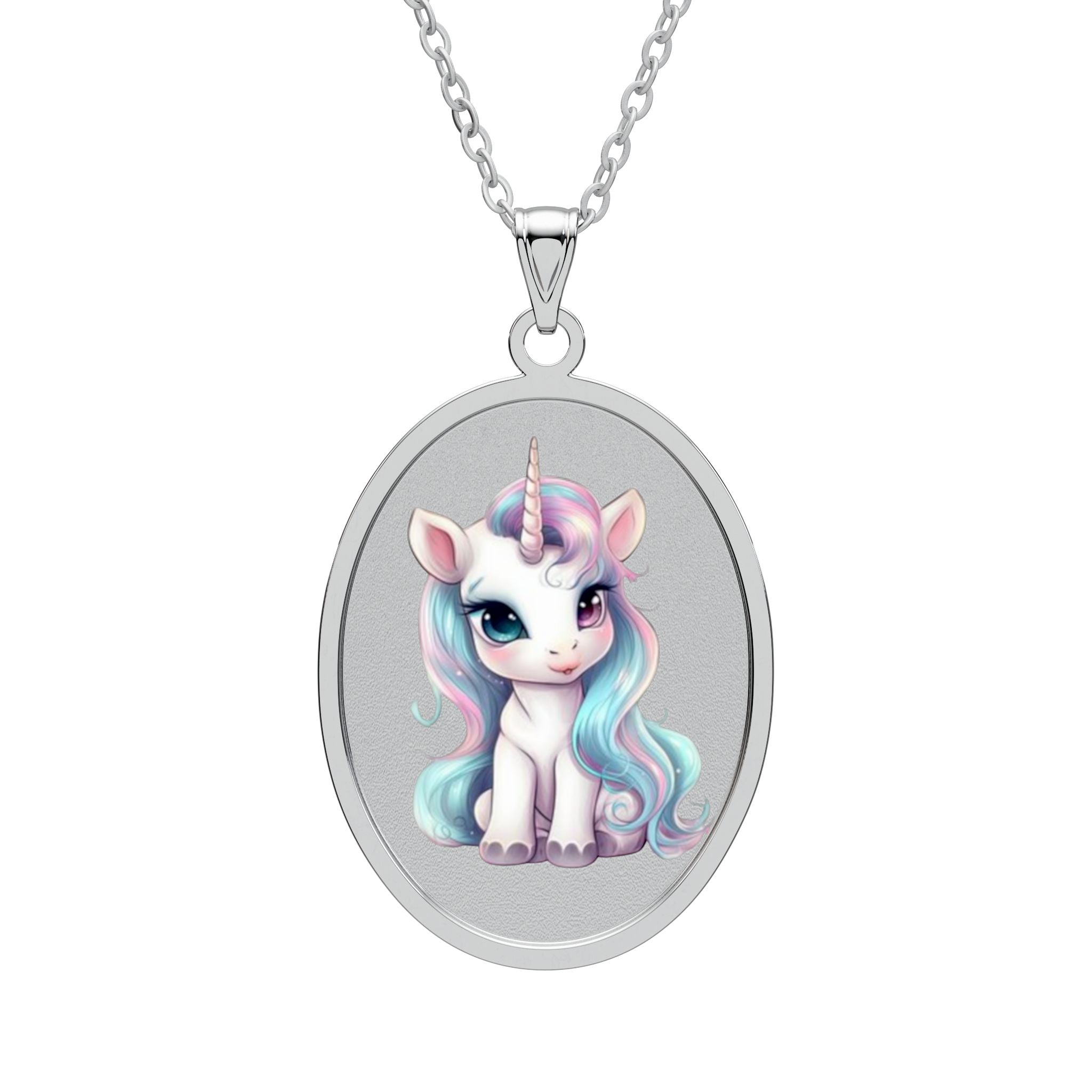 Unicorn Oval Pendant Necklace — Cute Pastel Baby Unicorn Oval Charm