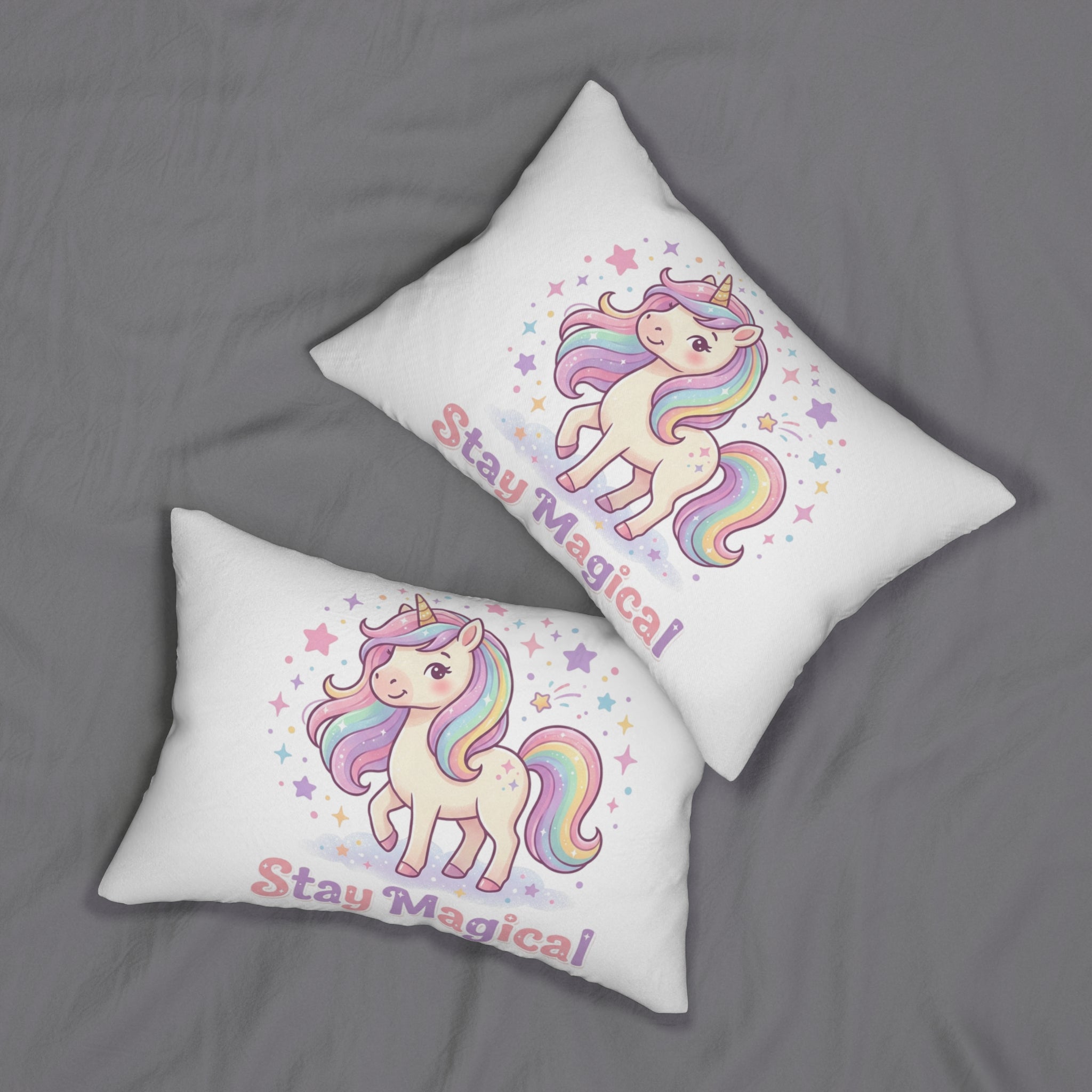 Unicorn Lumbar Pillow — "Stay Magical" Pastel Kids Decorative Accent