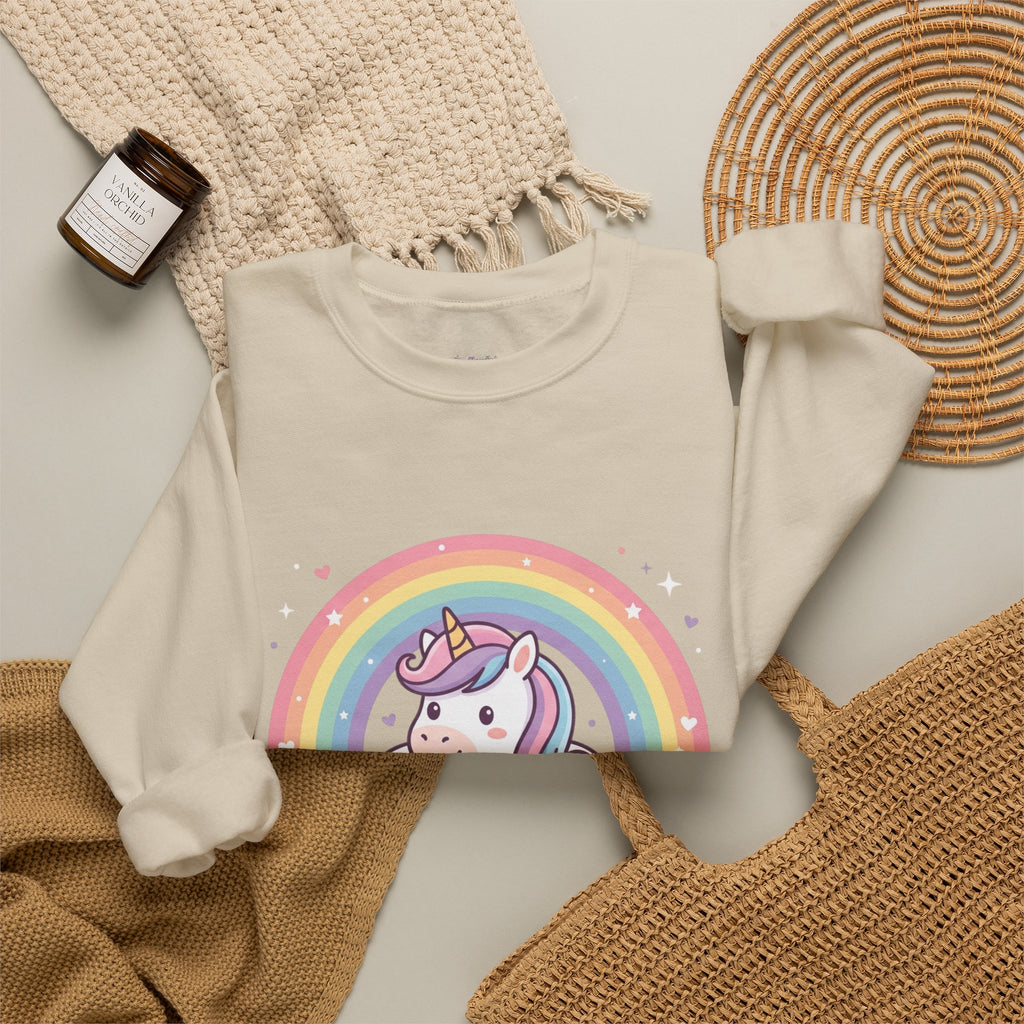 Unicorn Rainbow Crewneck Sweatshirt — Cute Pastel Cloud Graphic