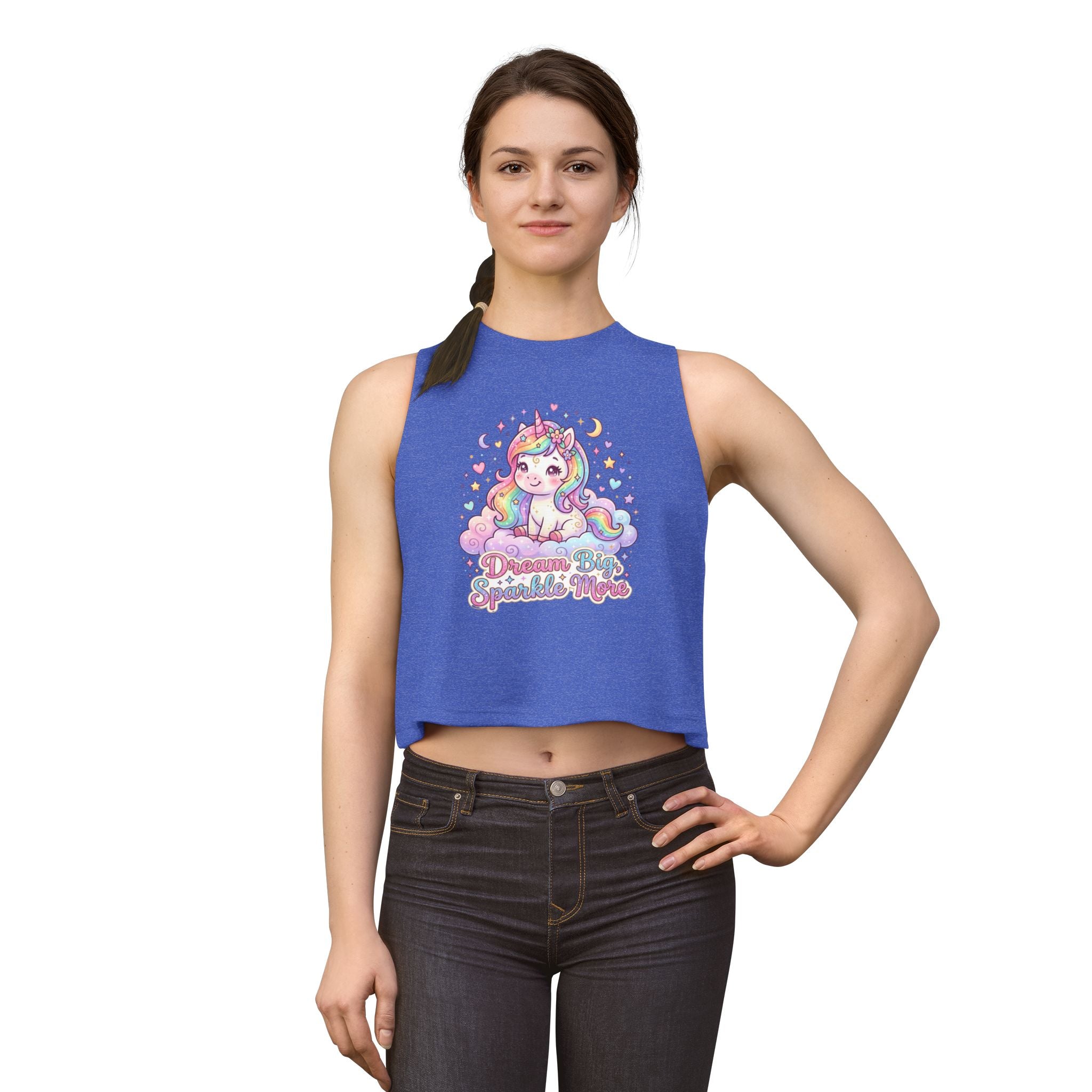 Unicorn Crop Top – "Dream Big Sparkle More" Cute Pastel Graphic