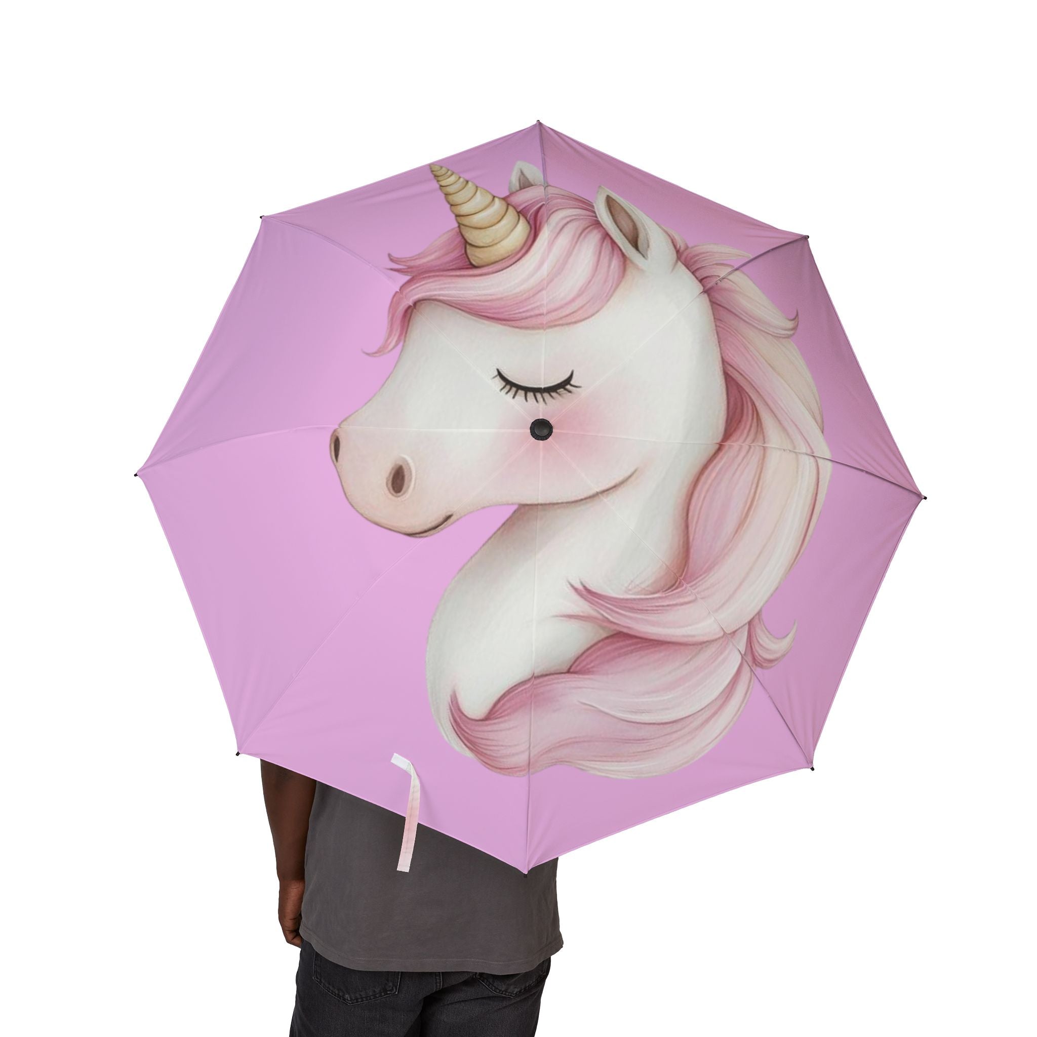Pink Unicorn Foldable Umbrella — Cute Semi-Automatic Compact Rain Shield