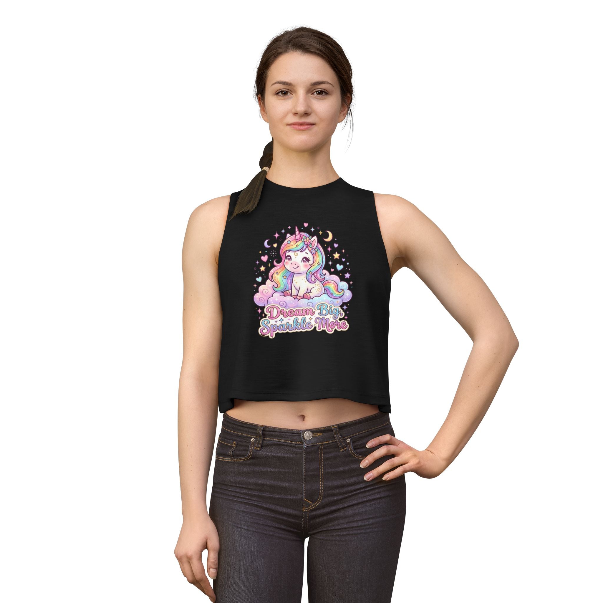 Unicorn Crop Top – "Dream Big Sparkle More" Cute Pastel Graphic