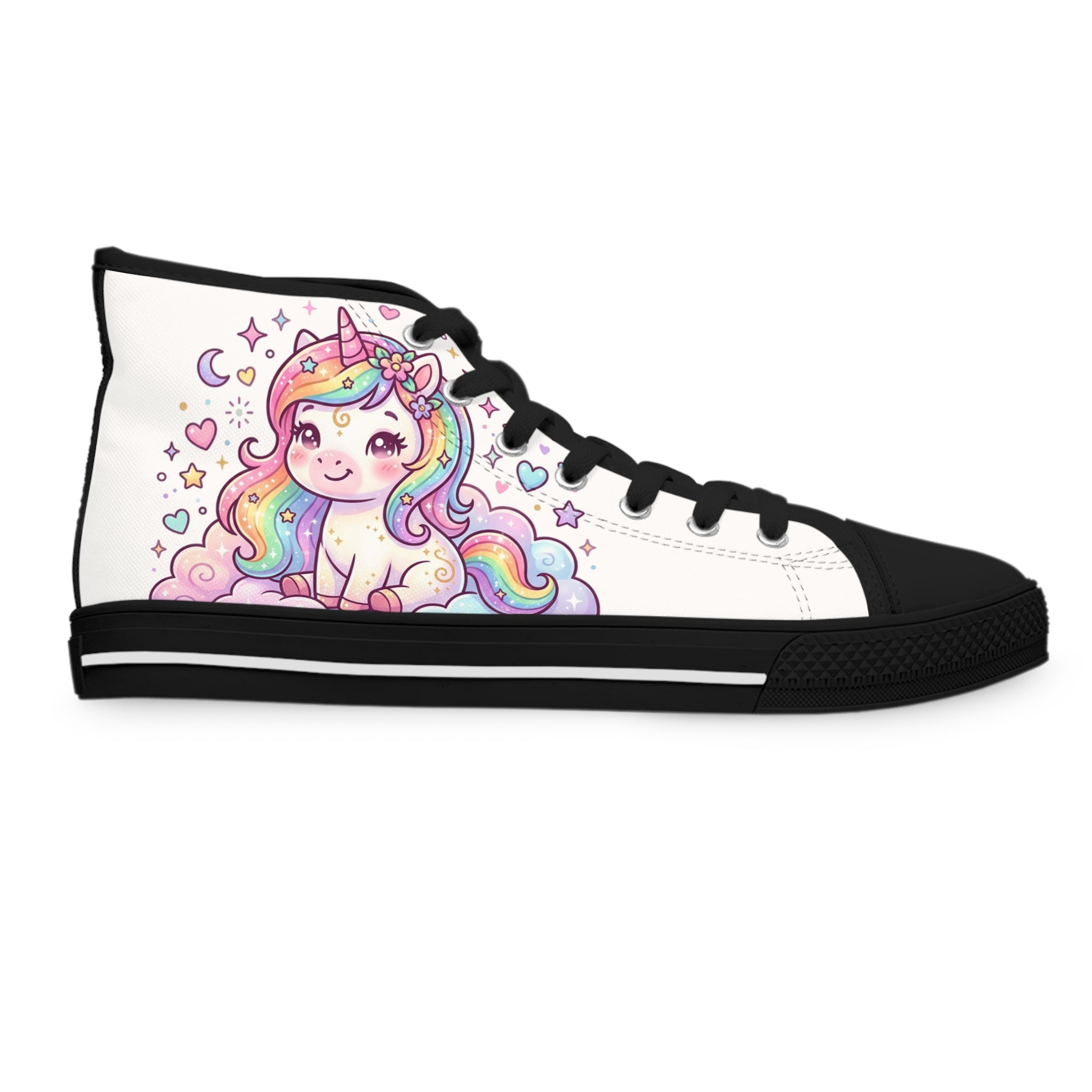 Unicorn Rainbow High-Top Sneakers — Women's Cute Pastel Cartoon Shoes