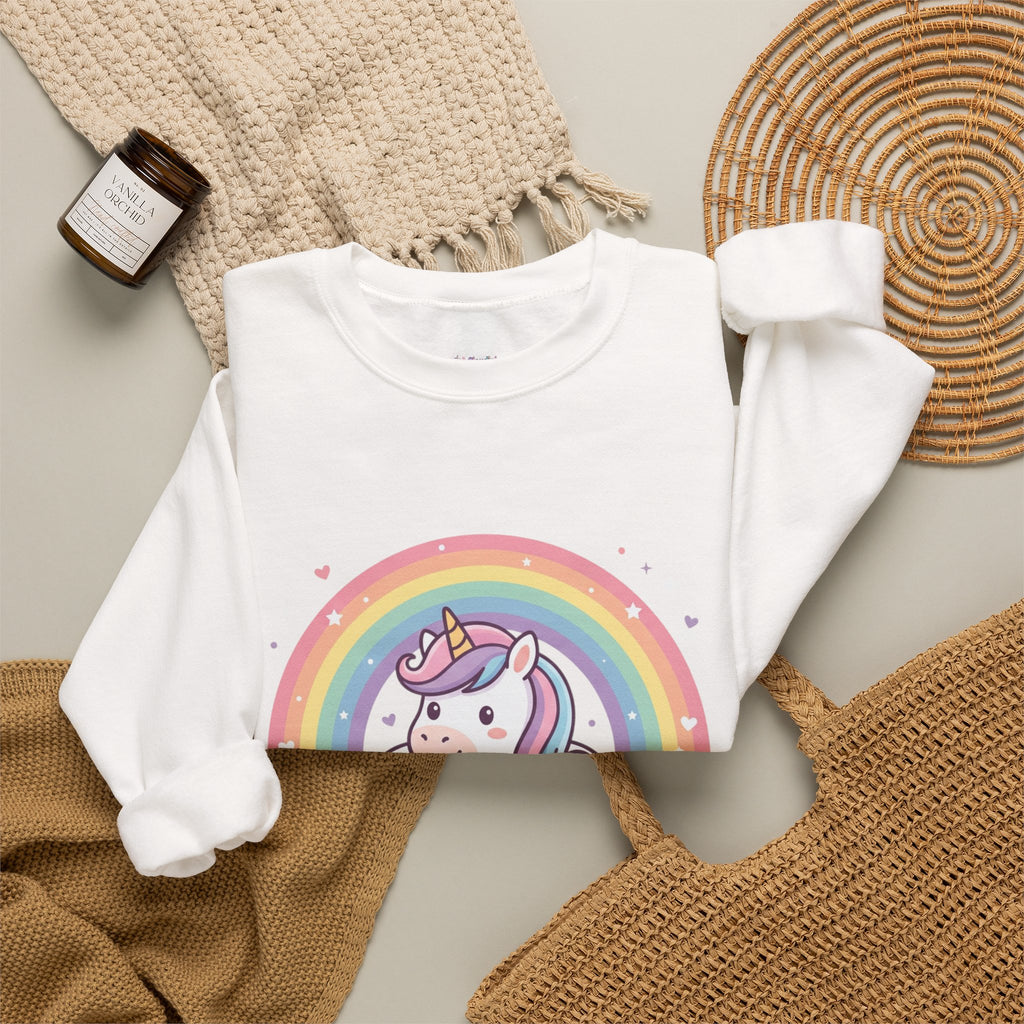 Unicorn Rainbow Crewneck Sweatshirt — Cute Pastel Cloud Graphic