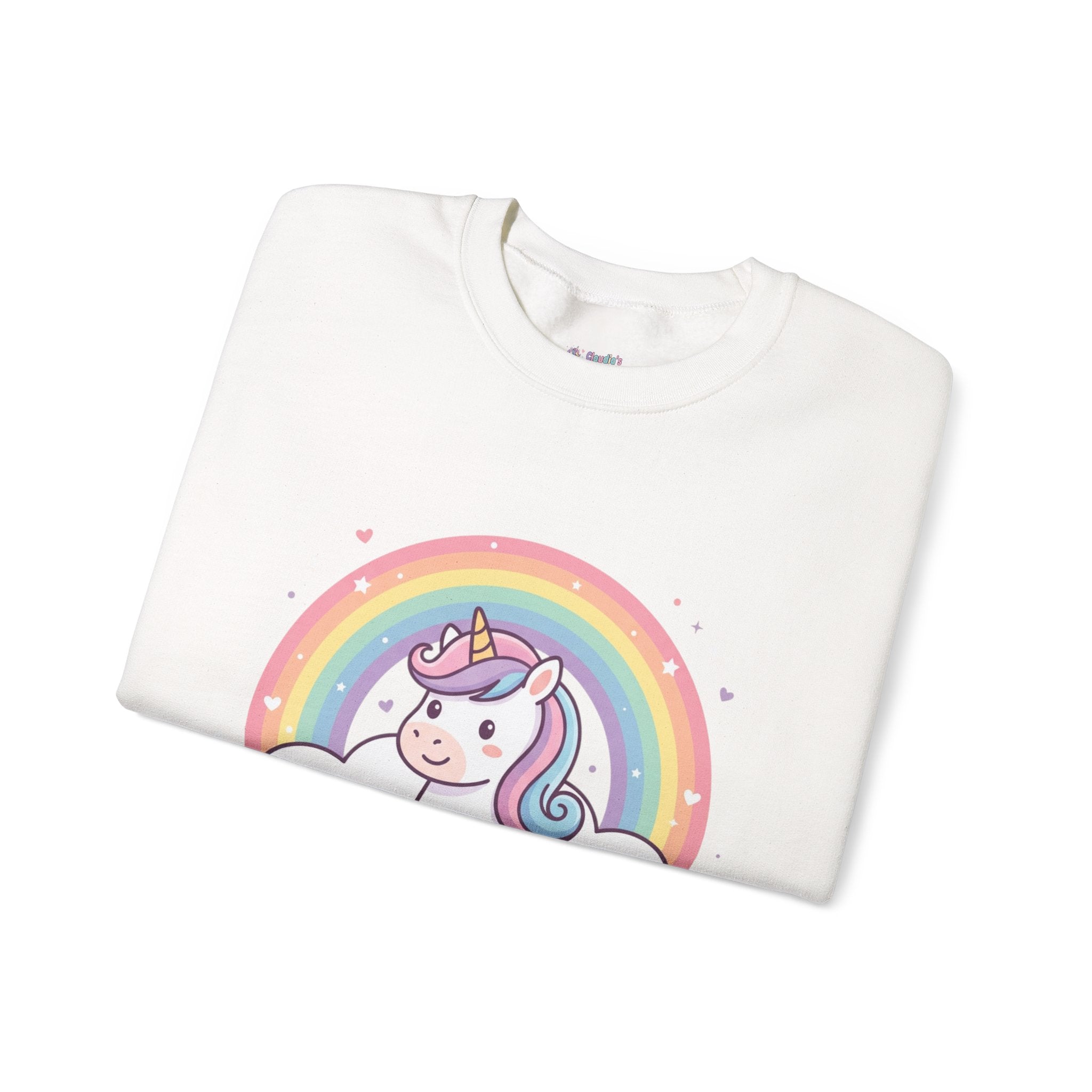 Unicorn Rainbow Crewneck Sweatshirt — Cute Pastel Cloud Graphic